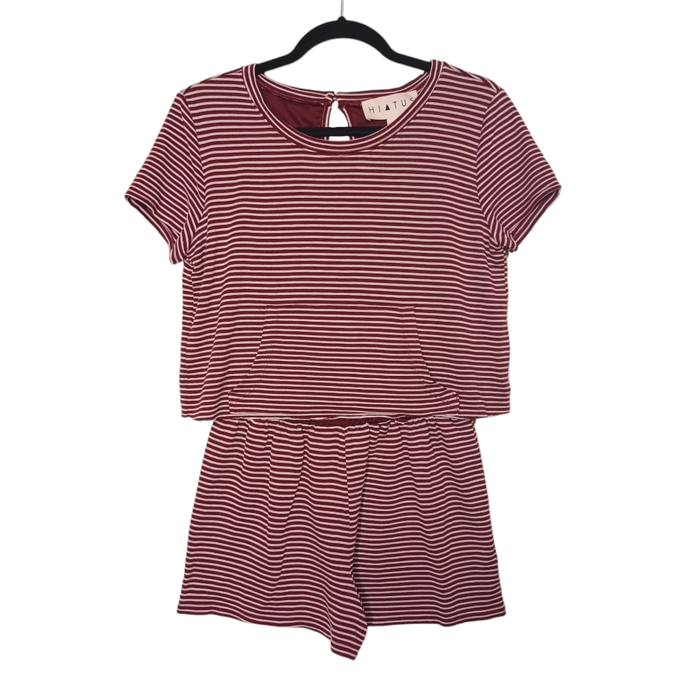 HIATUS Burgundy Red Purple White Stripe Lounge Soft Stretchy Romper Medium
